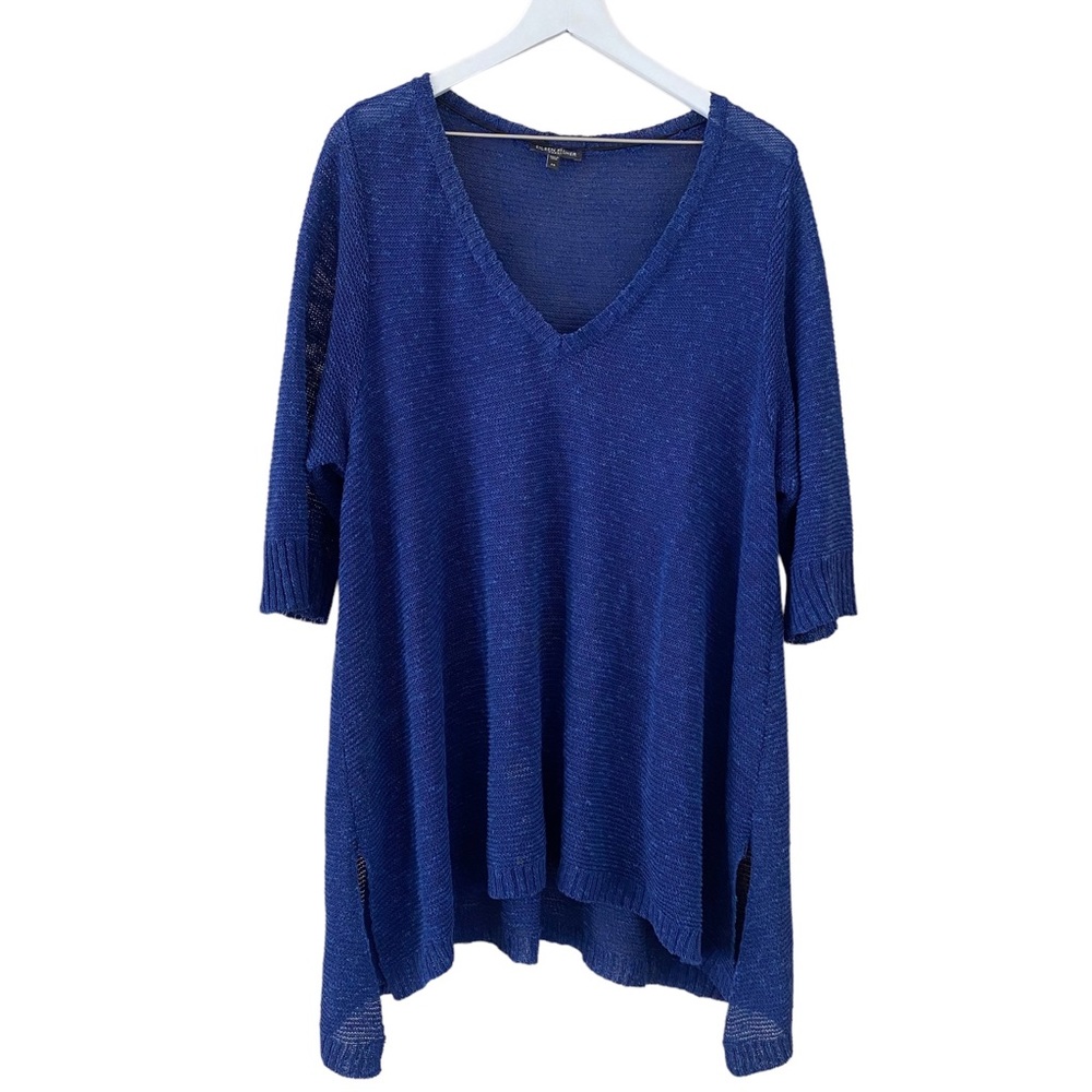 PLUS Eileen Fisher Linen & Cotton Blend Beautiful Blue Lightweight Tunic Size 2X